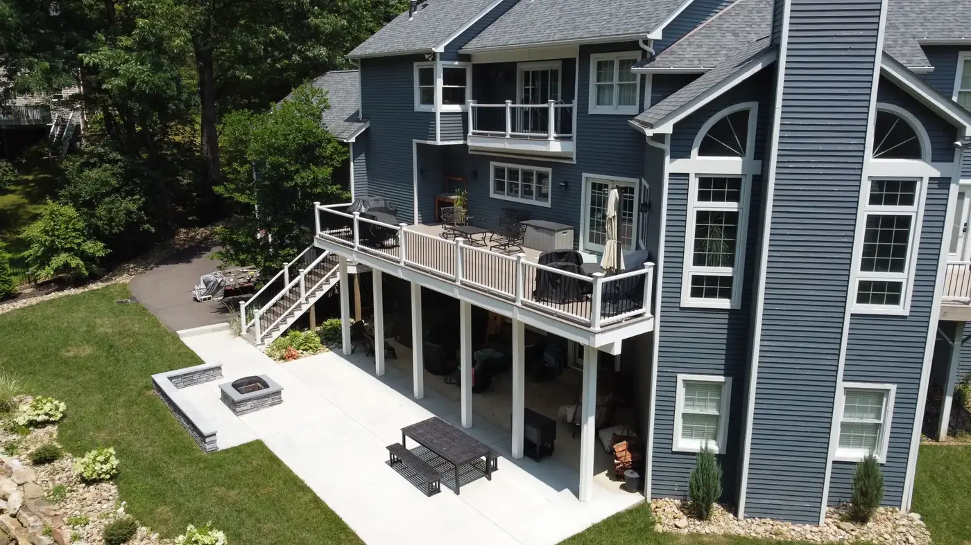 Two-story deck — aerial view — Oasis Custom Decks