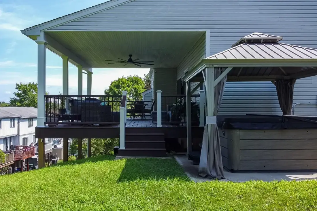 Covered deck beside the hot tub gazebo