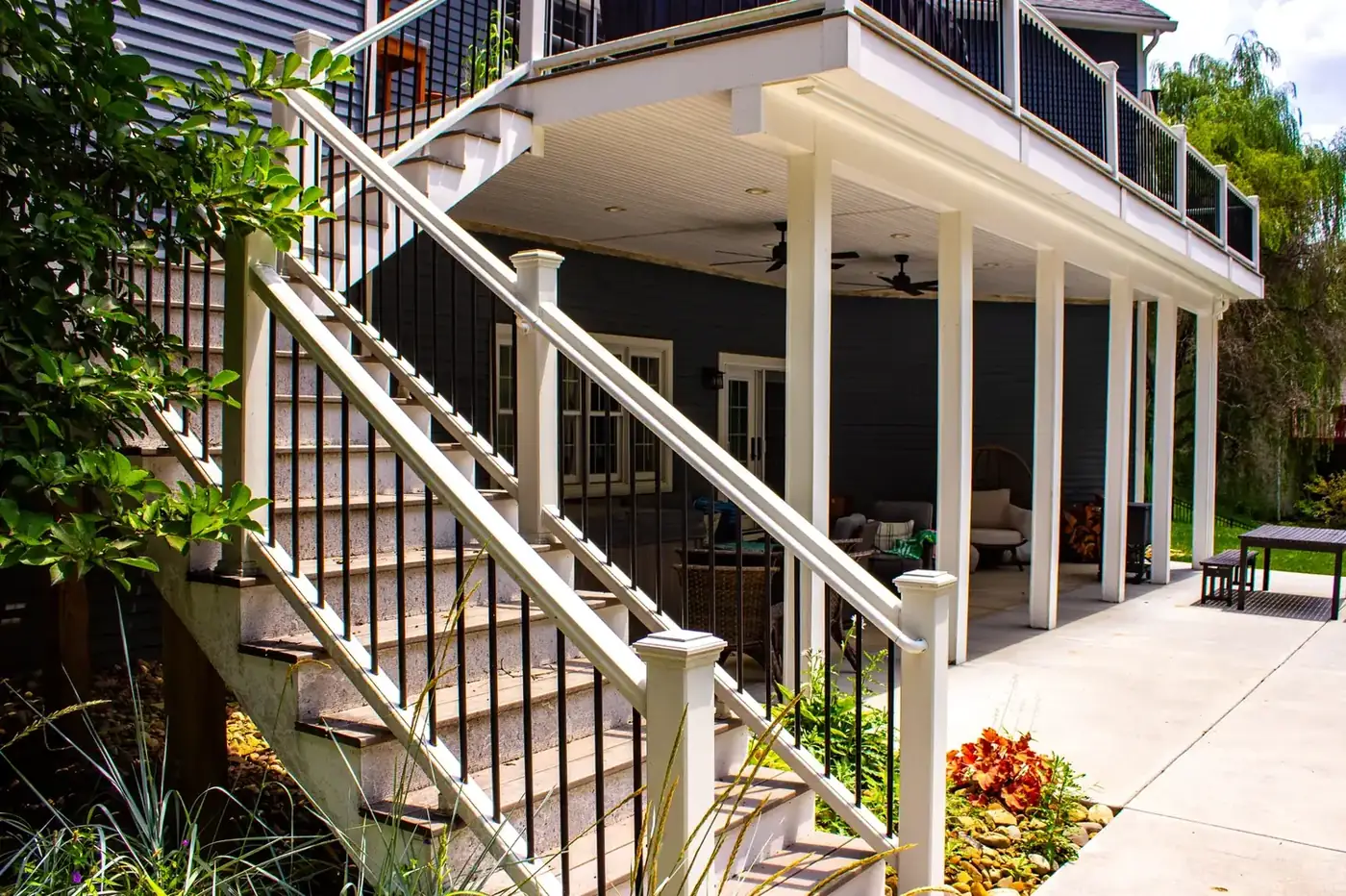 Two-story deck with wide stair run